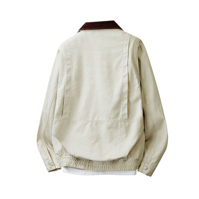 Men's Spring Contrast Collar Washed Denim Work Jacket