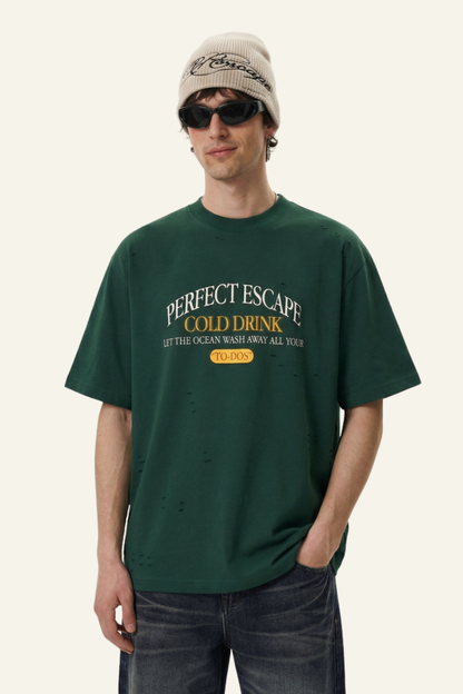 Mne's Streetwear Vintage  Distressed T-shirt