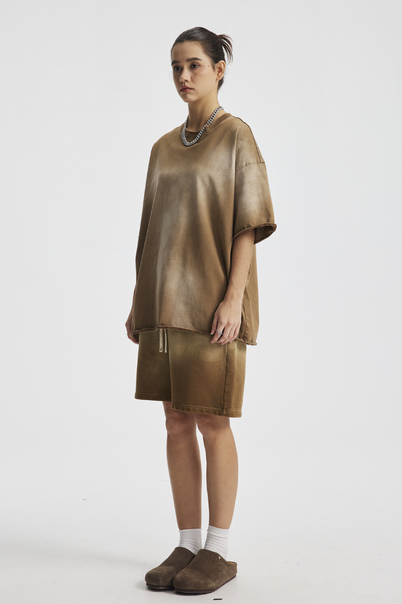 Women's Cotton Gradient Set: Loose-fitting T-shirt And Short