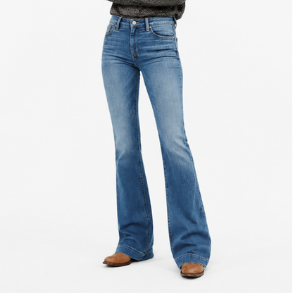 Women's High Waist Flare Jeans with Western Pocket Detail