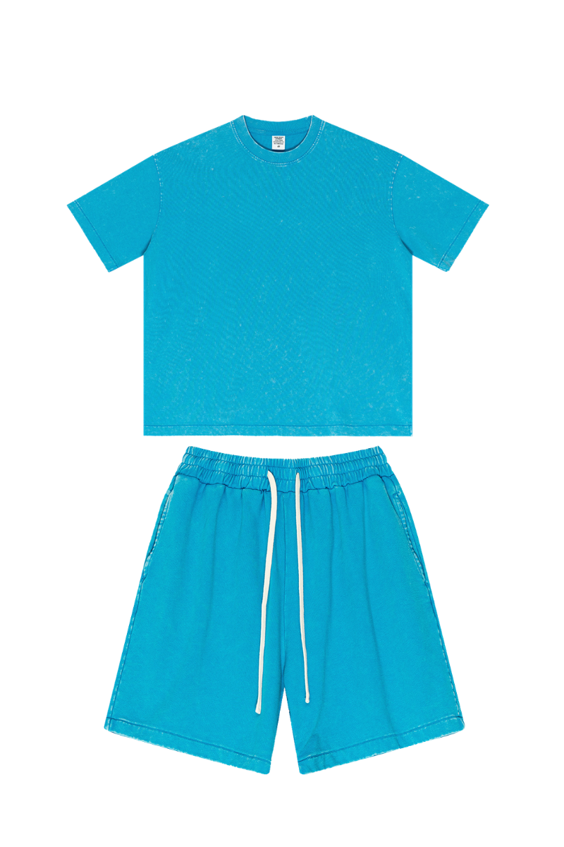 Men's Summer American Street Bright Washed Tee & Shorts Set