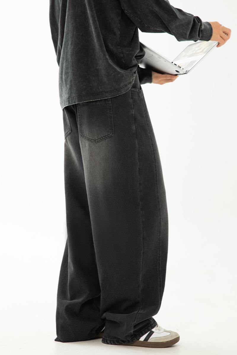 Men's Spring  Vintage Washed Panel Curved Loose Jeans