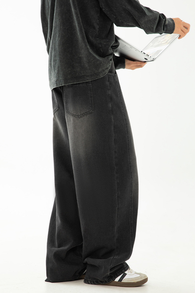 Men's Spring  Vintage Washed Panel Curved Loose Jeans
