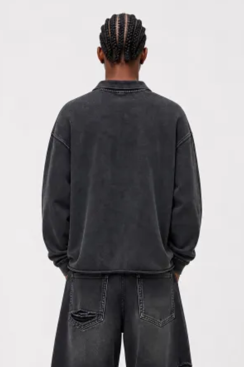 Men Fall Snow Wash Polo Collar Cropped Sweatshirt