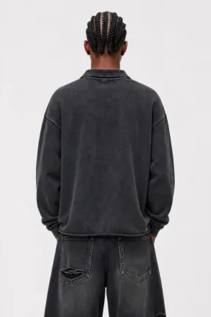 Men Fall Snow Wash Polo Collar Cropped Sweatshirt