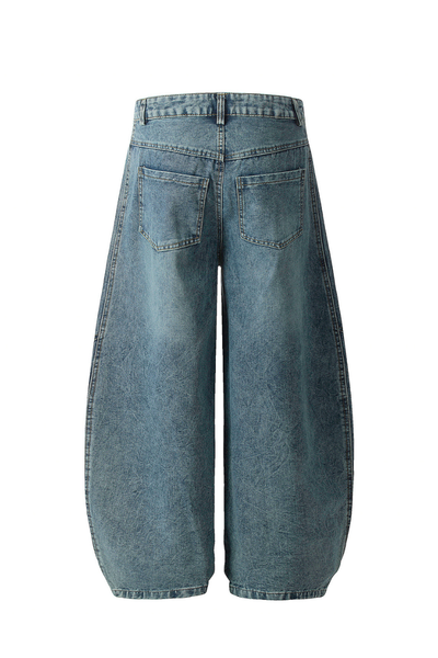 Unisex Summer Cotton Washed Contrast Stripe Wide-Leg Jeans