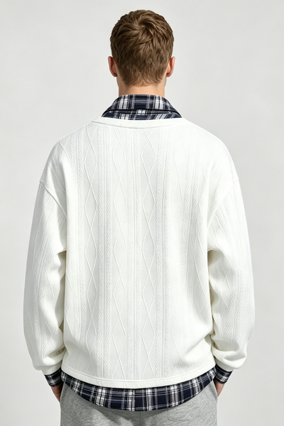 Men's Fall Winter Plaid-Collar Layered Jacquard Sweatshirt