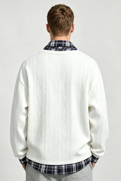 Men's Fall Winter Plaid-Collar Layered Jacquard Sweatshirt