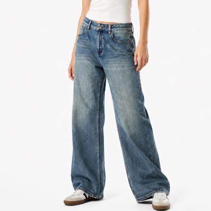 Women's 100% Cotton High Waist Wash Straight Leg Jeans