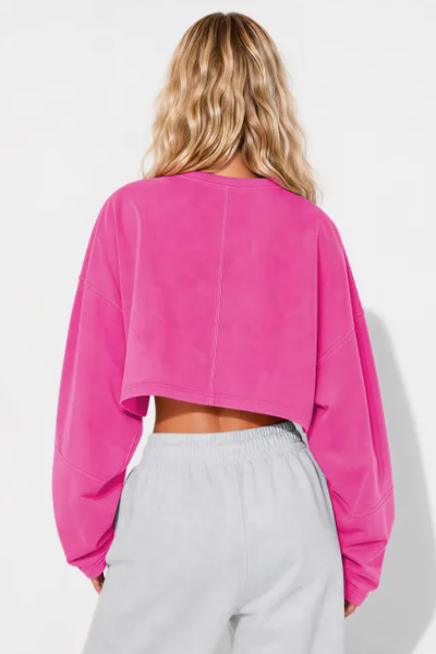 Women Spring Lightweight Cropped Batwing Long Sleeve Top