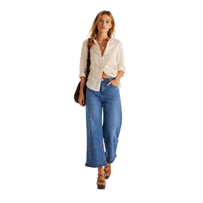 Women's High Waist Wide Leg Jeans with Ruffle Hem