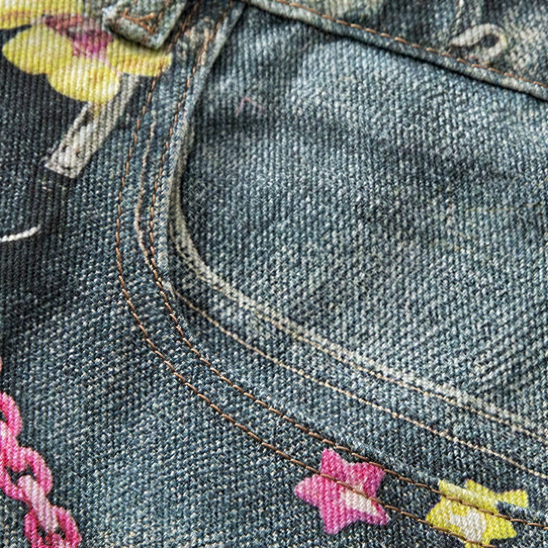 Men's Summer Vintage Washed Graffiti Print Denim Shorts