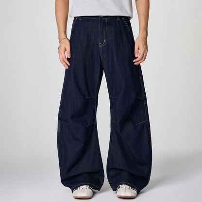 Men's Spring Indigo Raw Deconstructed Wide-Leg Denim Jeans