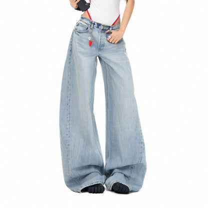 Women's Spring Washed Draped Ultra Wide-Leg Denim Jeans