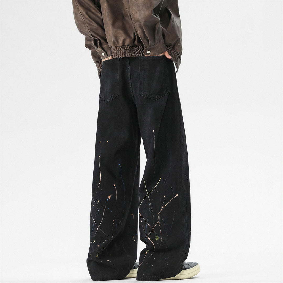 Men's Spring Splash Ink Washed Baggy Wide Leg Denim Jeans