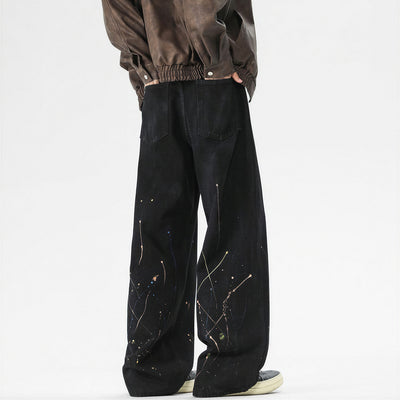 Men's Spring Splash Ink Washed Baggy Wide Leg Denim Jeans