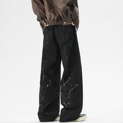Men's Spring Splash Ink Washed Baggy Wide Leg Denim Jeans