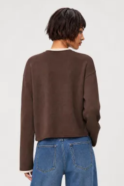 Women Spring Faux Layered Cropped Flare Sleeve Knit Sweater