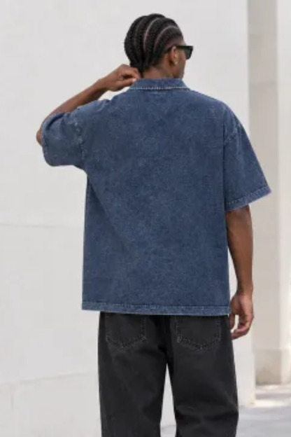 Men Summer 320G Snow Washed Cotton Short Sleeve Polo Shirt