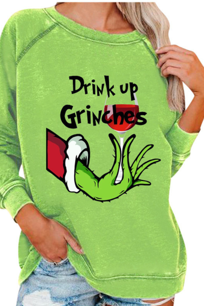 Women's Christmas Grinch Crew Neck Horn Sleeve Sweatshirt