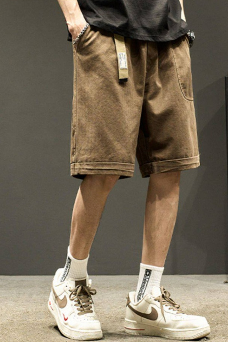 Men's Summer Cotton Loose Straight Webbing Cargo Shorts