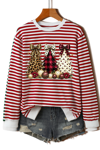 Unisex Fall Clothing Christmas Bow Striped Sweatshirt