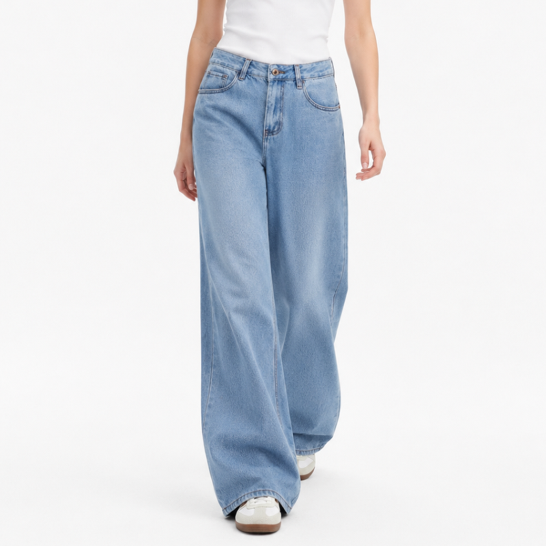 Women's 100% Cotton High Waist Wash Wide Leg Jeans