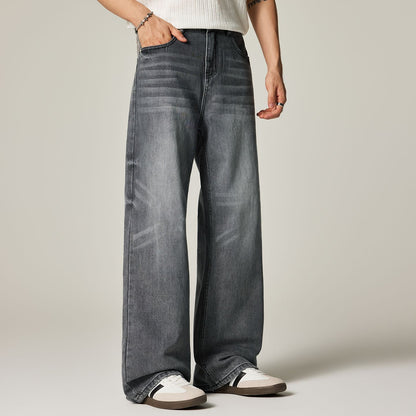 Men's Spring Gray Gradient Cat Whisker Denim Jeans