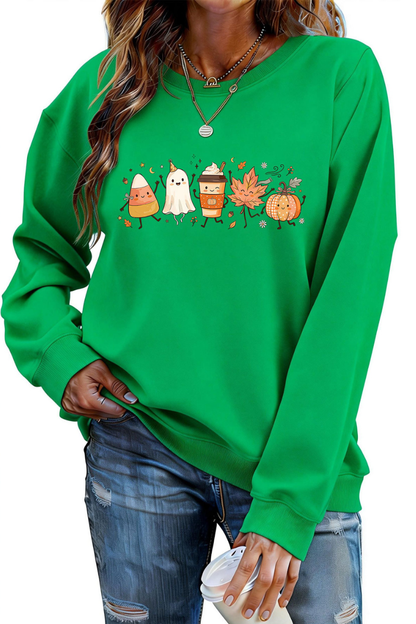 Women Fall Halloween Ghost Pumpkin Graphic Sweatshirt