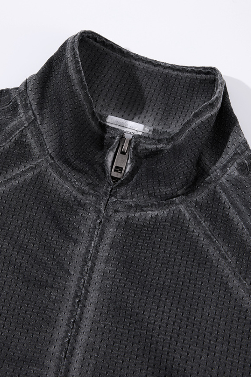 Men's Fall Winter Motorcycle Mesh Stand Collar Washed Jacket