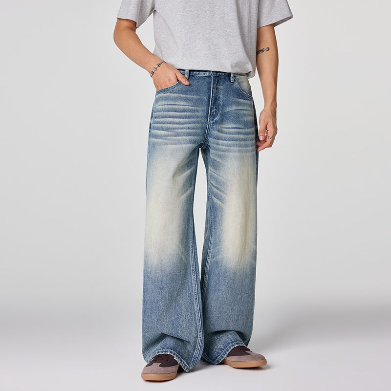 Men's Spring Gradient Cat Whisker Wide-Leg Denim Jeans