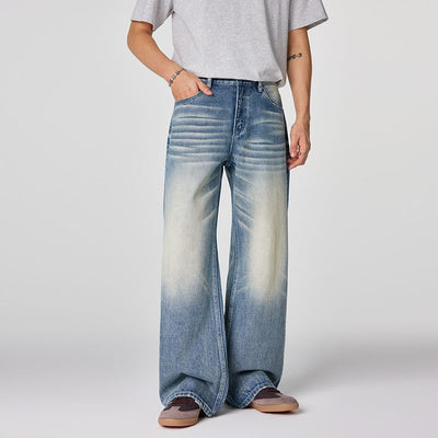 Men's Spring Gradient Cat Whisker Wide-Leg Denim Jeans
