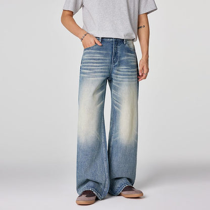 Men's Spring Gradient Cat Whisker Wide-Leg Denim Jeans