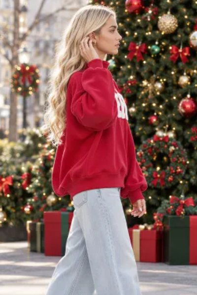 Women's Fall Christmas Embroidered Mock Neck Sweatshirt