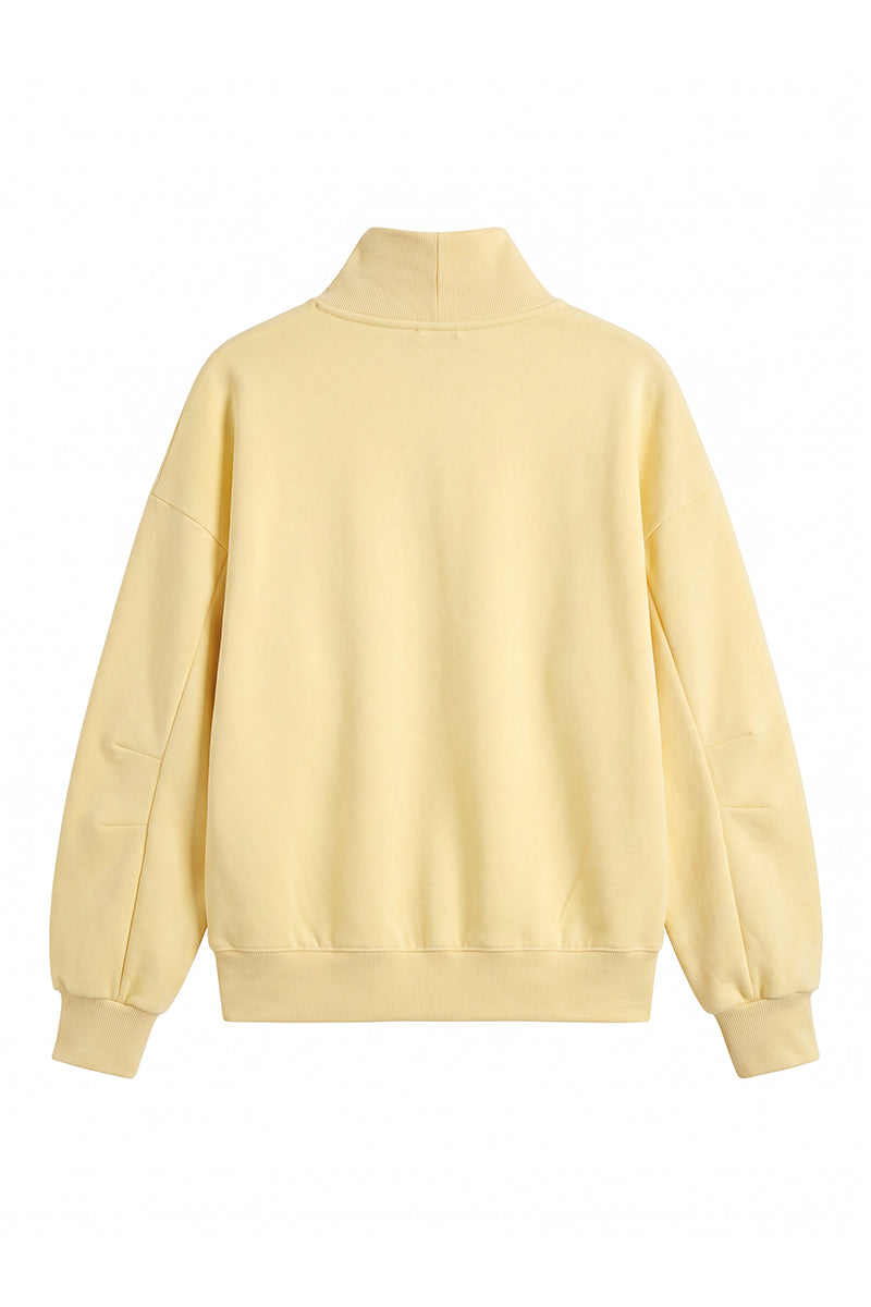 Unisex Fall Solid Fleece Loose Mock Neck Sweatshirt