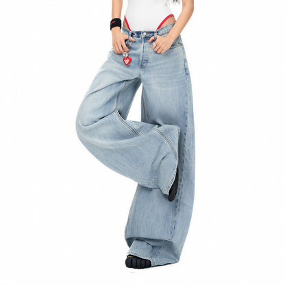 Women's Spring Washed Draped Ultra Wide-Leg Denim Jeans
