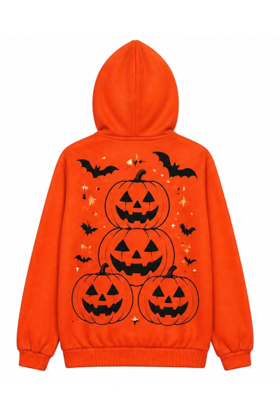 Unisex Fall Clothing Halloween Pumpkin Bat Zip Hoodie