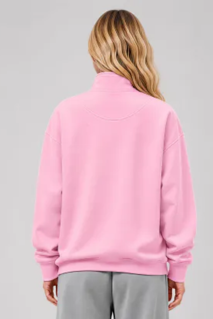 Women Fall Half Zip Snap Button Kangaroo Pocket Sweatshirt