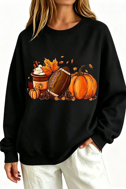Women Fall Clothing Pumpkin Football Coffee Sweatshirt
