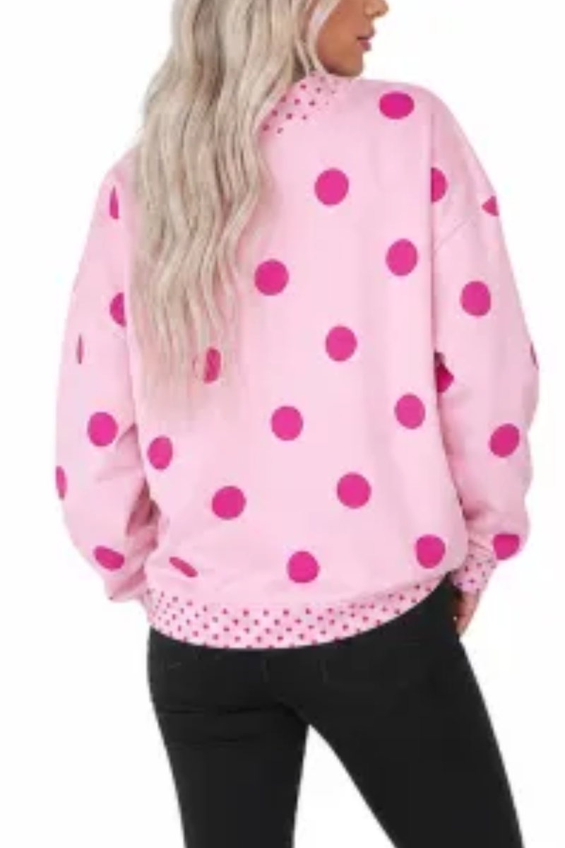 Women Fall Polka Dot Mock Neck Drop Shoulder Sweatshirt
