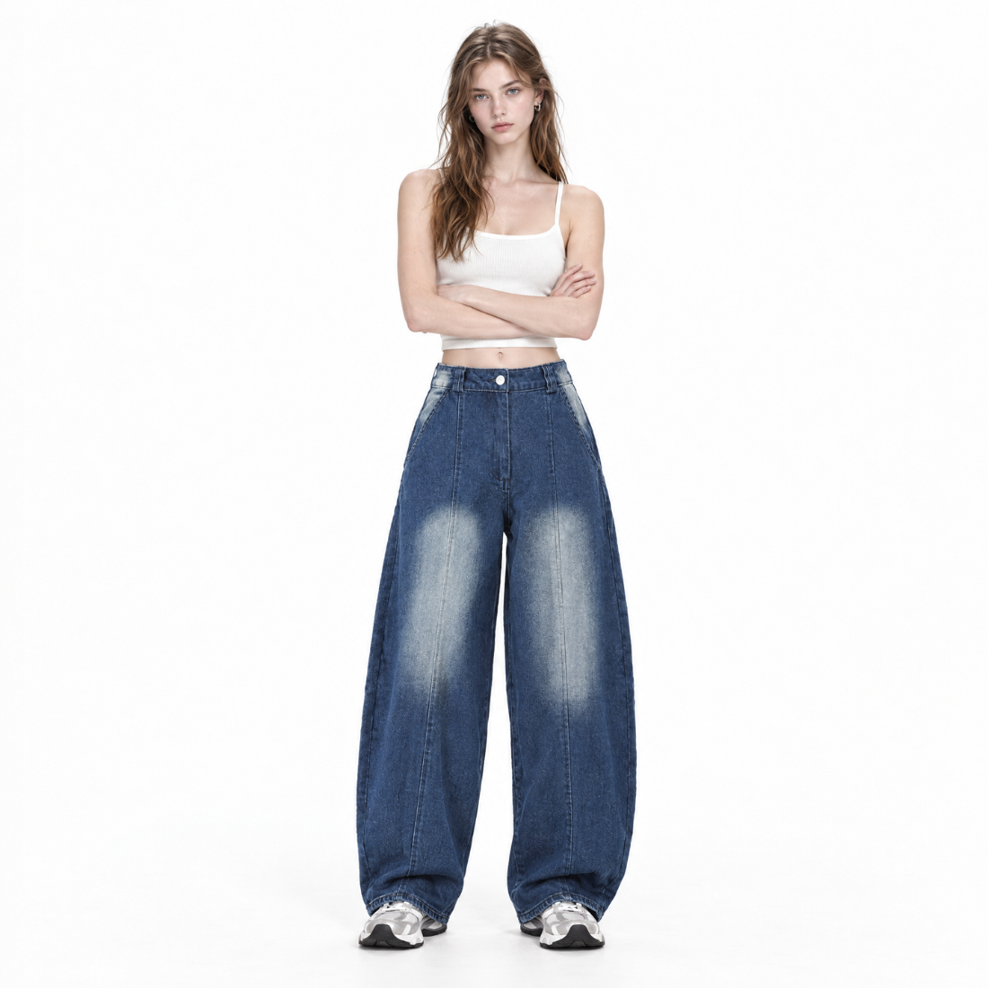 Women's Vintage Washed High Waist Wide Leg Jeans