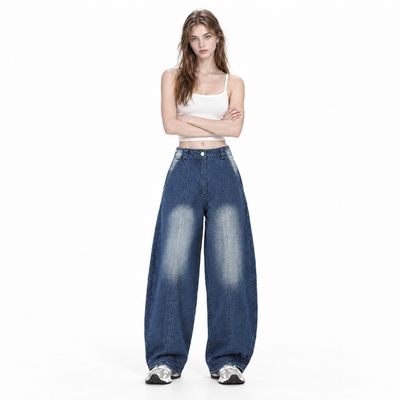 Women's Vintage Washed High Waist Wide Leg Jeans