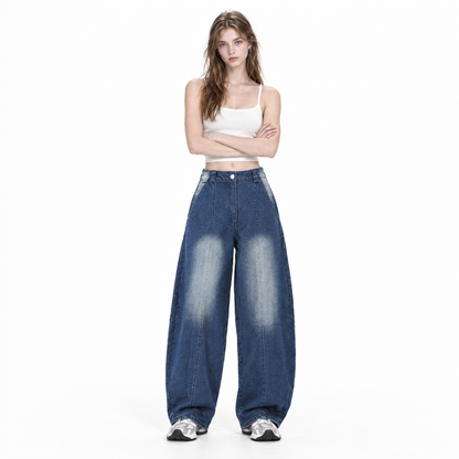 Women's Vintage Washed High Waist Wide Leg Jeans