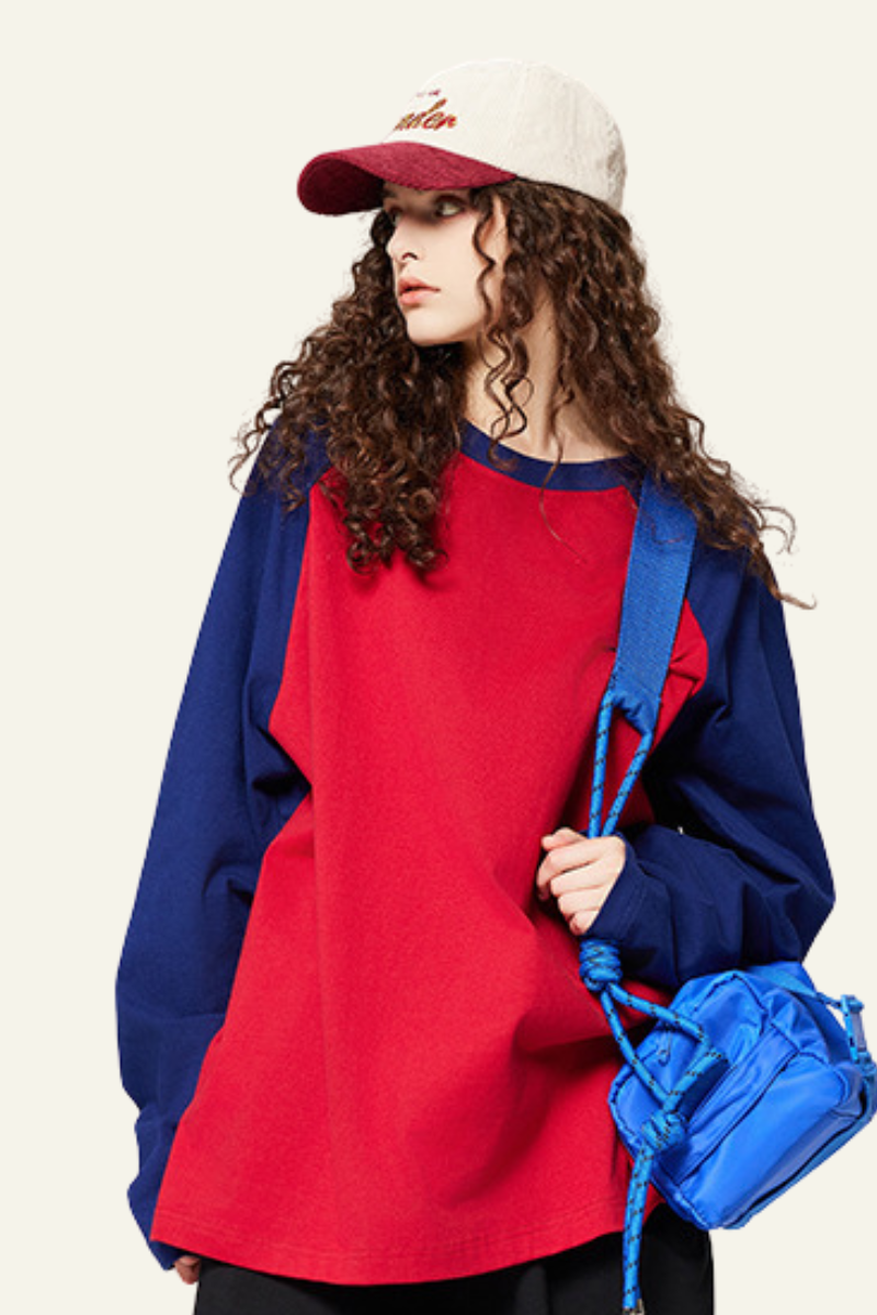 Women's Streetwear Cotton Color Block Long Sleeve T-shirt