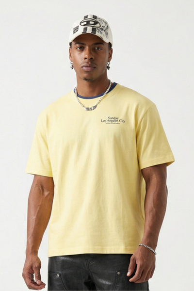 Men's Colorblock Double Collar Letter Print Oversized Tee
