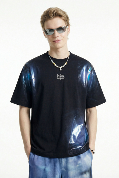 Men's Oversized Solid Cooling Powder Puff Print T-Shirt