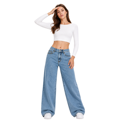 Women's High Waist straight Jeans with Elastic Back Waist