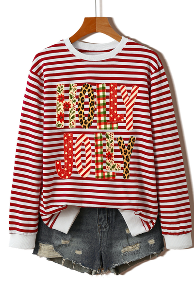 Women's Christmas Holly Jolly Stripe Long Sleeve Sweatshirt