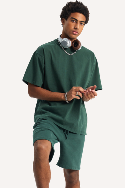 Unisex Summer Washed Distressed Fade Tee & Shorts Set