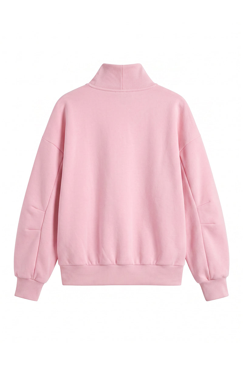Unisex Fall Solid Fleece Loose Mock Neck Sweatshirt